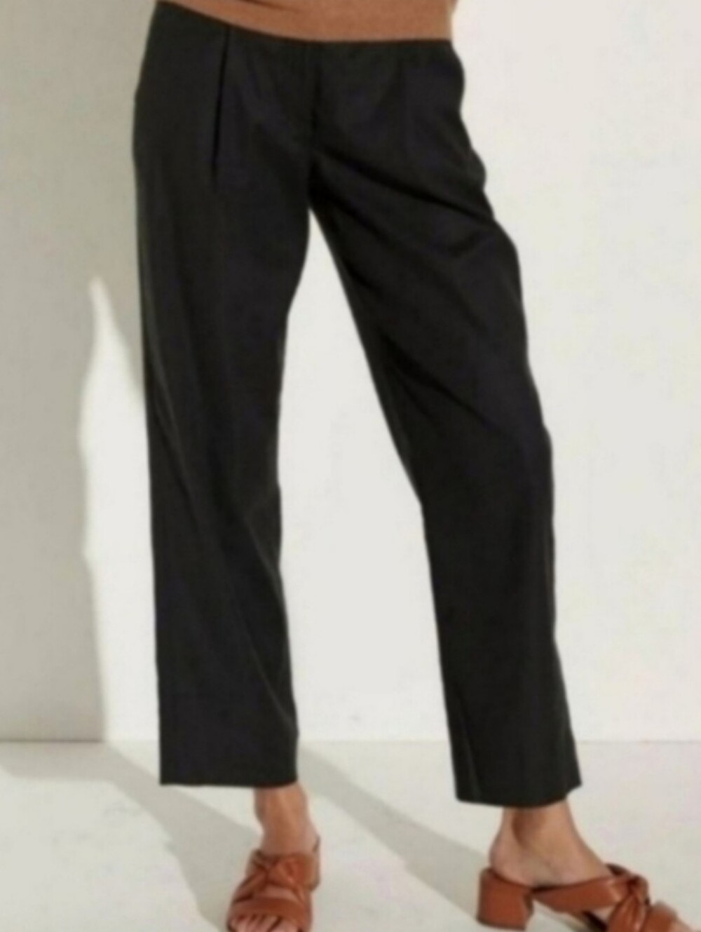 THE RESET Slouchy Trouser Crop Pant Black Eco-friendly Pleated Linen Medium NWT